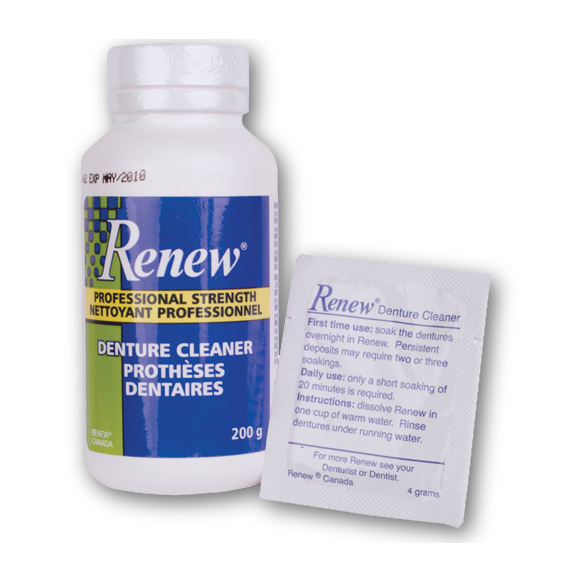 Renew denture cleaner product used at Battlefords Denture Care